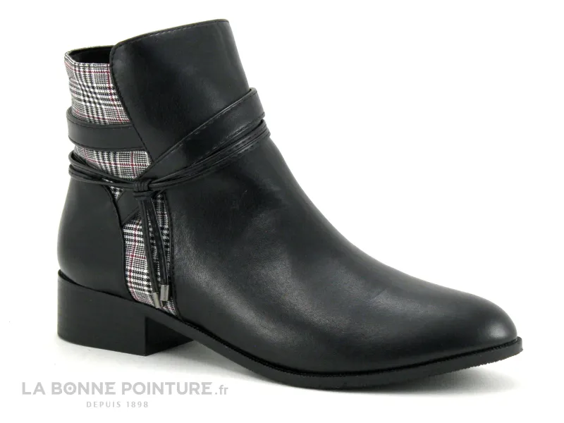 Achat chaussures The Divine Factory Femme Boots, vente The Divine Factory QL4732 Noir - Prince de Galles - Boots avec zip