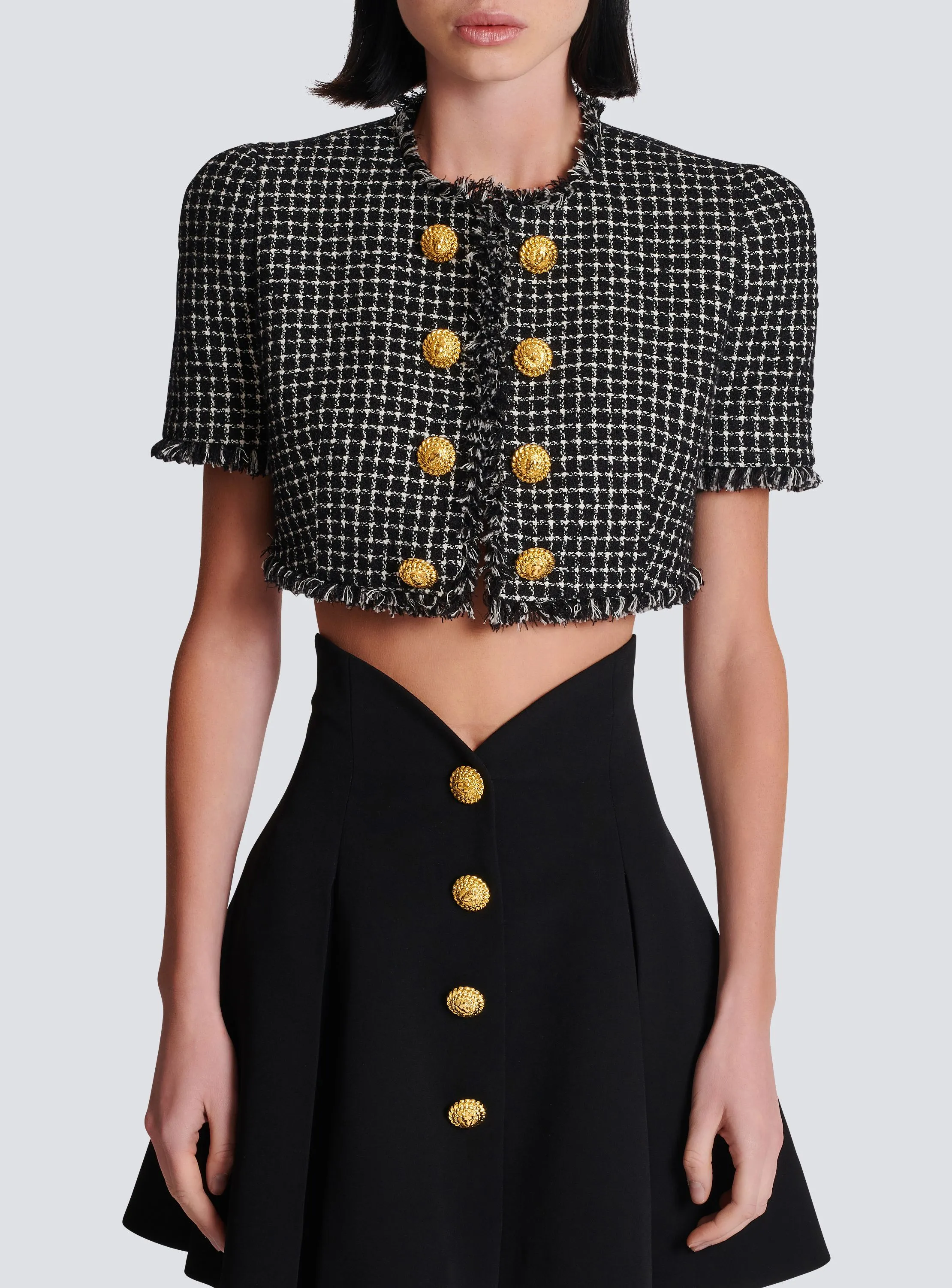 BALMAIN  Veste en tweed vichy - Noir