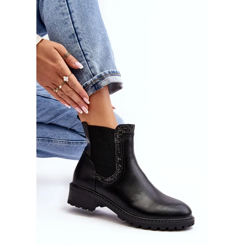 Bottines Chelsea femme à tige basse et talon plat, Noir Kassona le noir