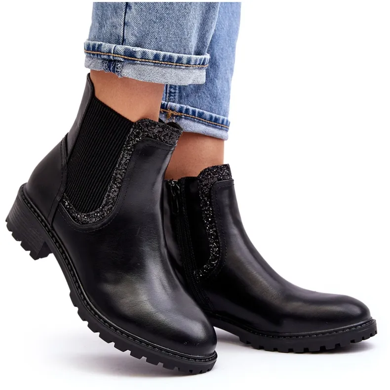 Bottines Chelsea femme à tige basse et talon plat, Noir Kassona le noir