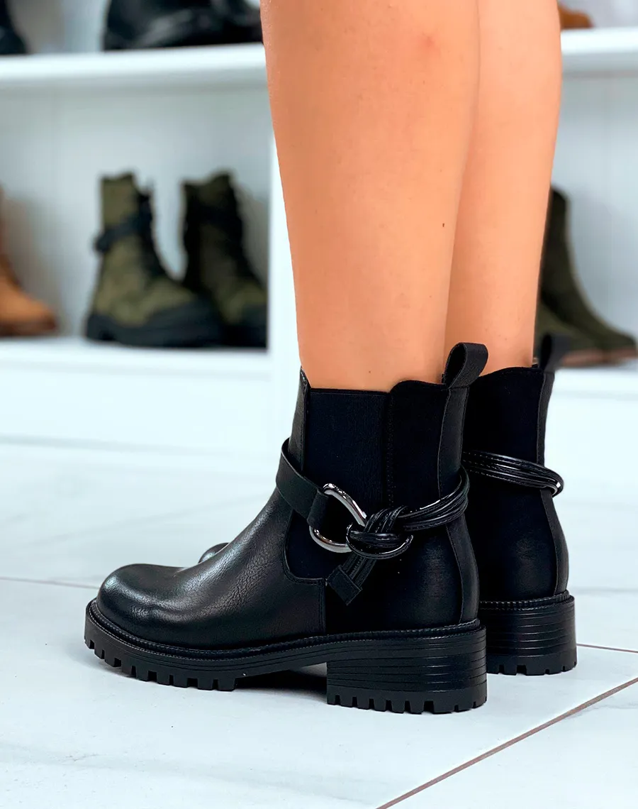 Charme & Durabilité : Bottines Chelsea Noires avec Sangle Nouée