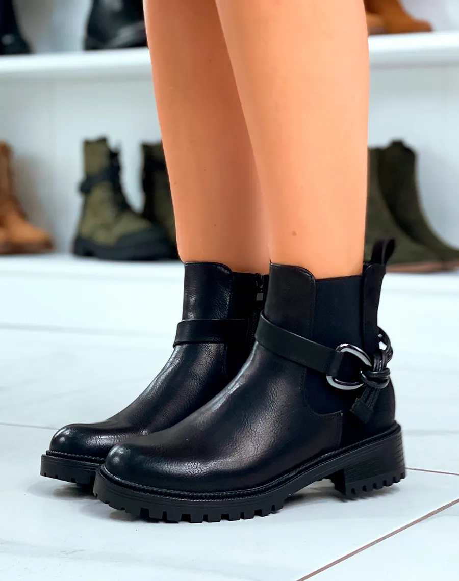 Charme & Durabilité : Bottines Chelsea Noires avec Sangle Nouée