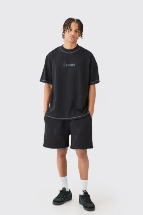 Ensemble oversize à imprimé cœur avec t-shirt et short