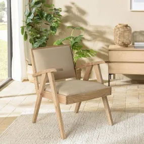 Fauteuil en Mindi, assise en tissu beige texturé  | 3 Suisses