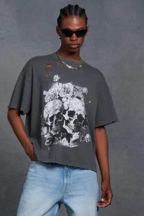 Gunna - T-shirt oversize court à imprimé crâne