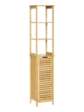 Meuble colonne salle de bain bambou MDF aspect bois clair - Beige