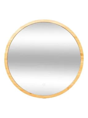 Miroir rond mural LED bambou 57 cm - Beige