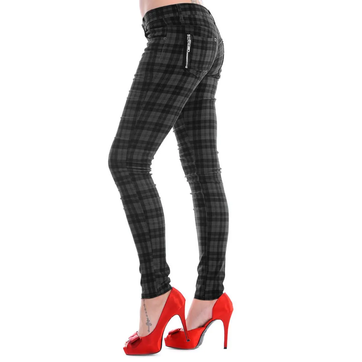 Pantalon Femme BANNED - Grey Check Skinny - Rock A Gogo