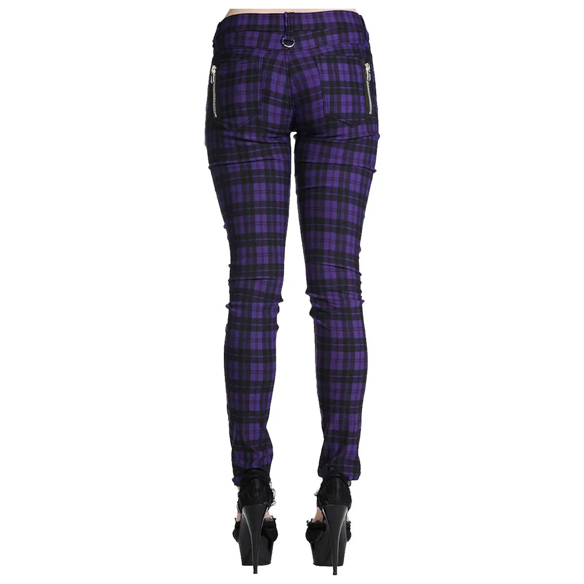 Pantalon Femme BANNED - Purple Check Skinny - Rock A Gogo