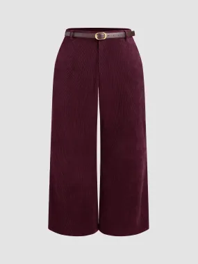  Pantalon Large à Taille Moyenne en Velours Côtelé avec Ceinture Curve & Plus