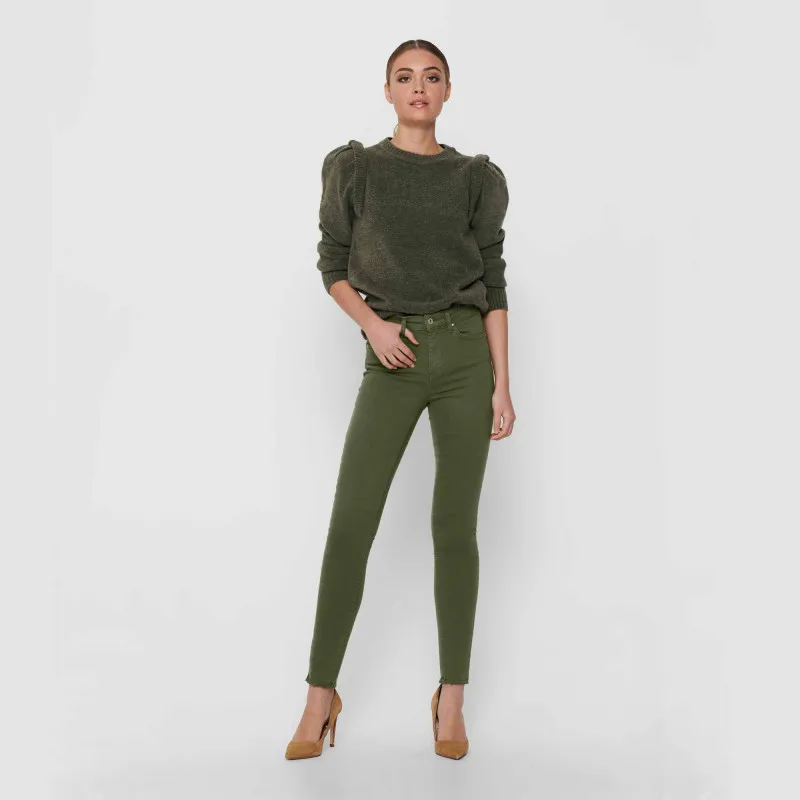 Pantalon skinny fit coton poches effiloché chevilles Femme ONLY à 