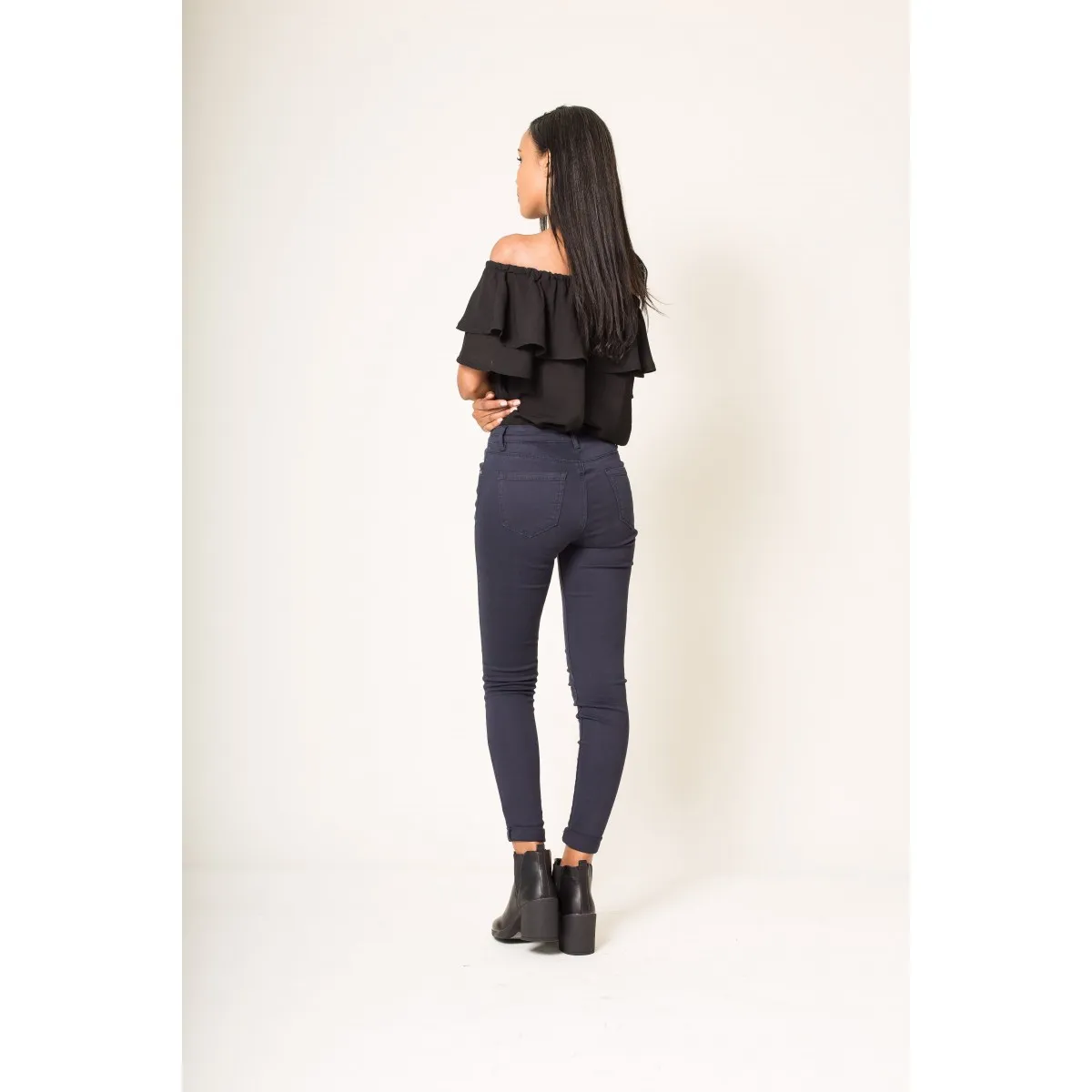 Pantalon skinny stretch marine femme - Matière noble 29,90€