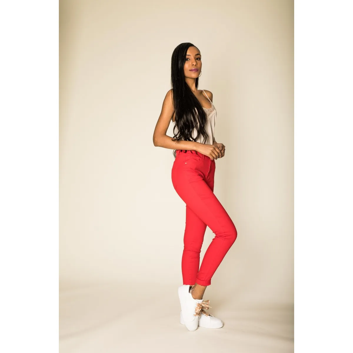 Pantalon stretch skinny rouge Nina Carter - Matière noble 29,90€