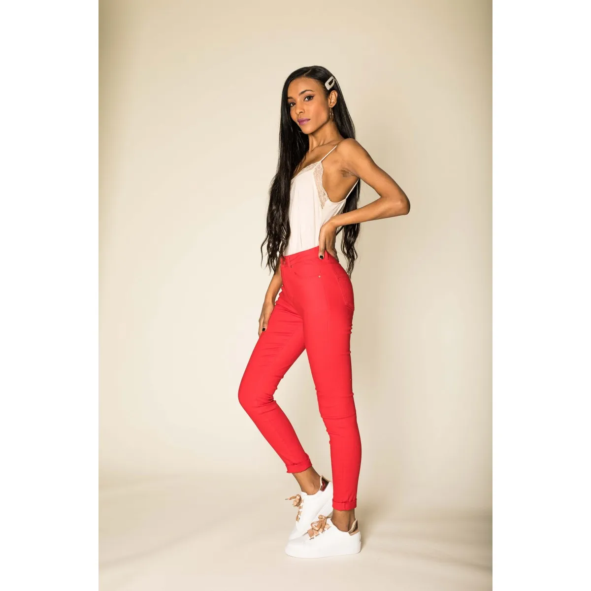 Pantalon stretch skinny rouge Nina Carter - Matière noble 29,90€