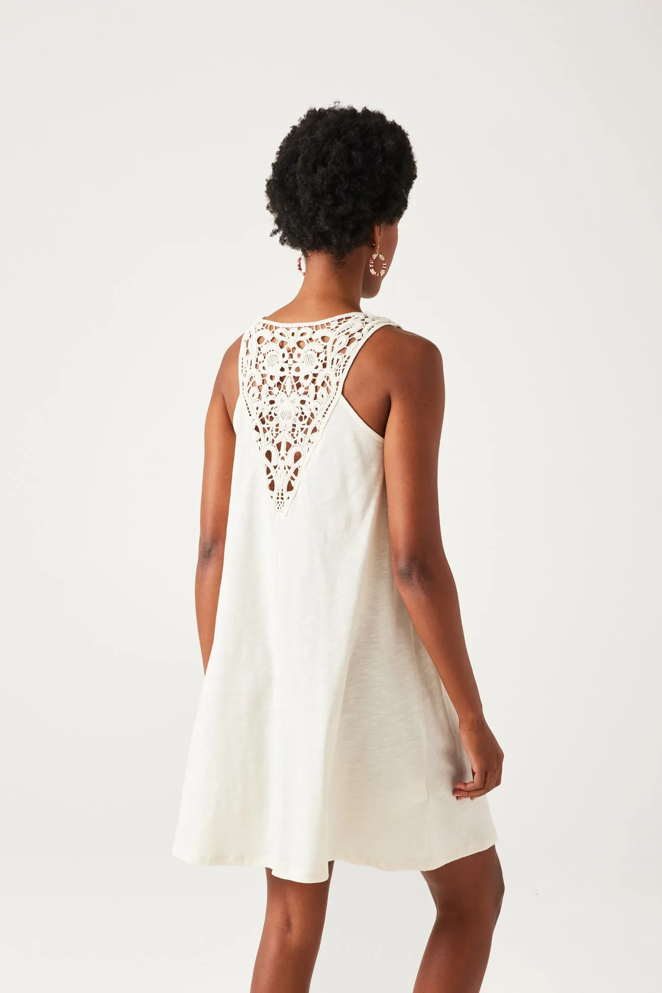 Robe courte détail crochet - Ecru