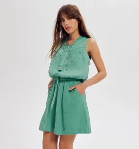 Robe courte en satin Femme - Turquoise