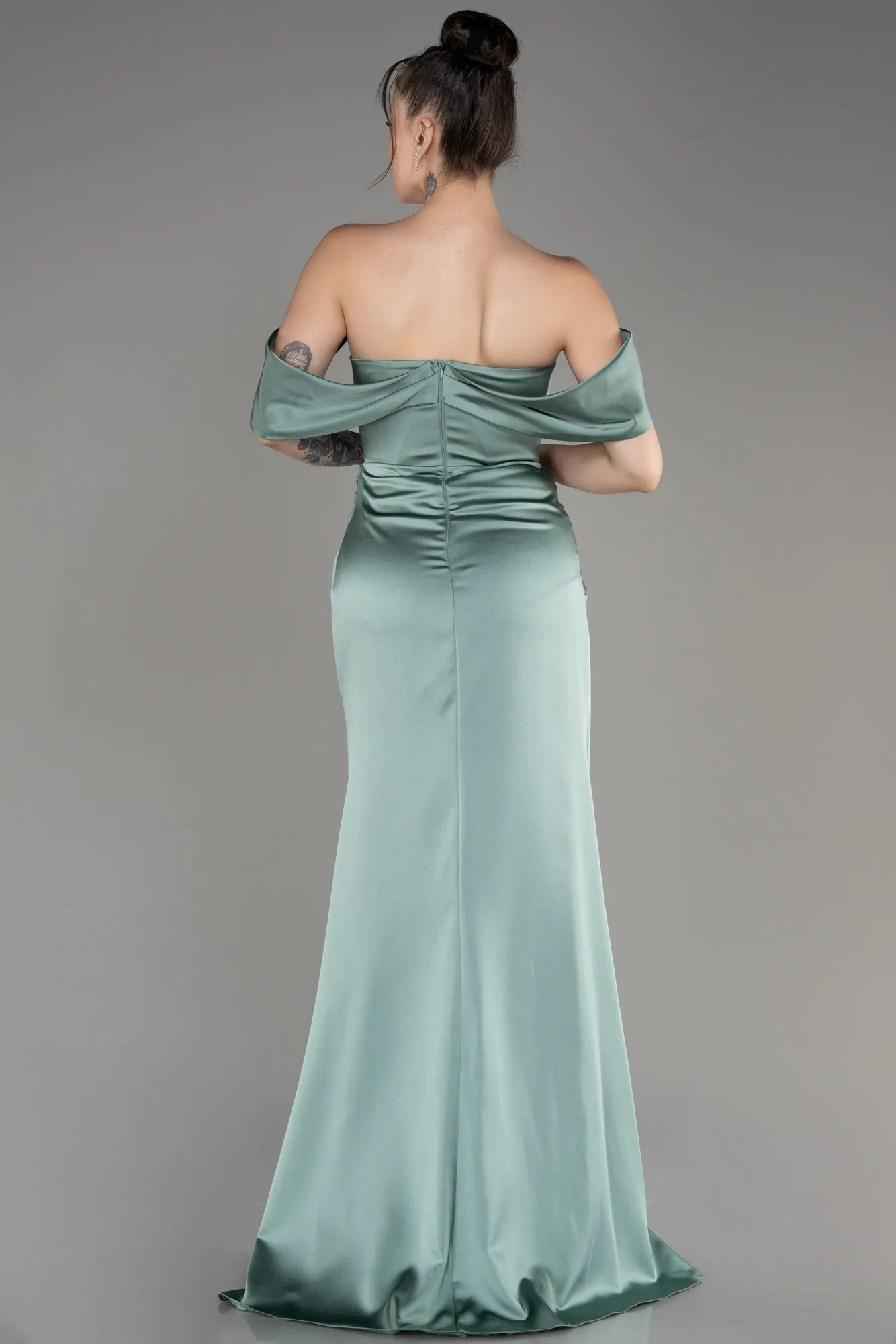 Robe de Soirée Longue Satin Bleu Marine ABU3964