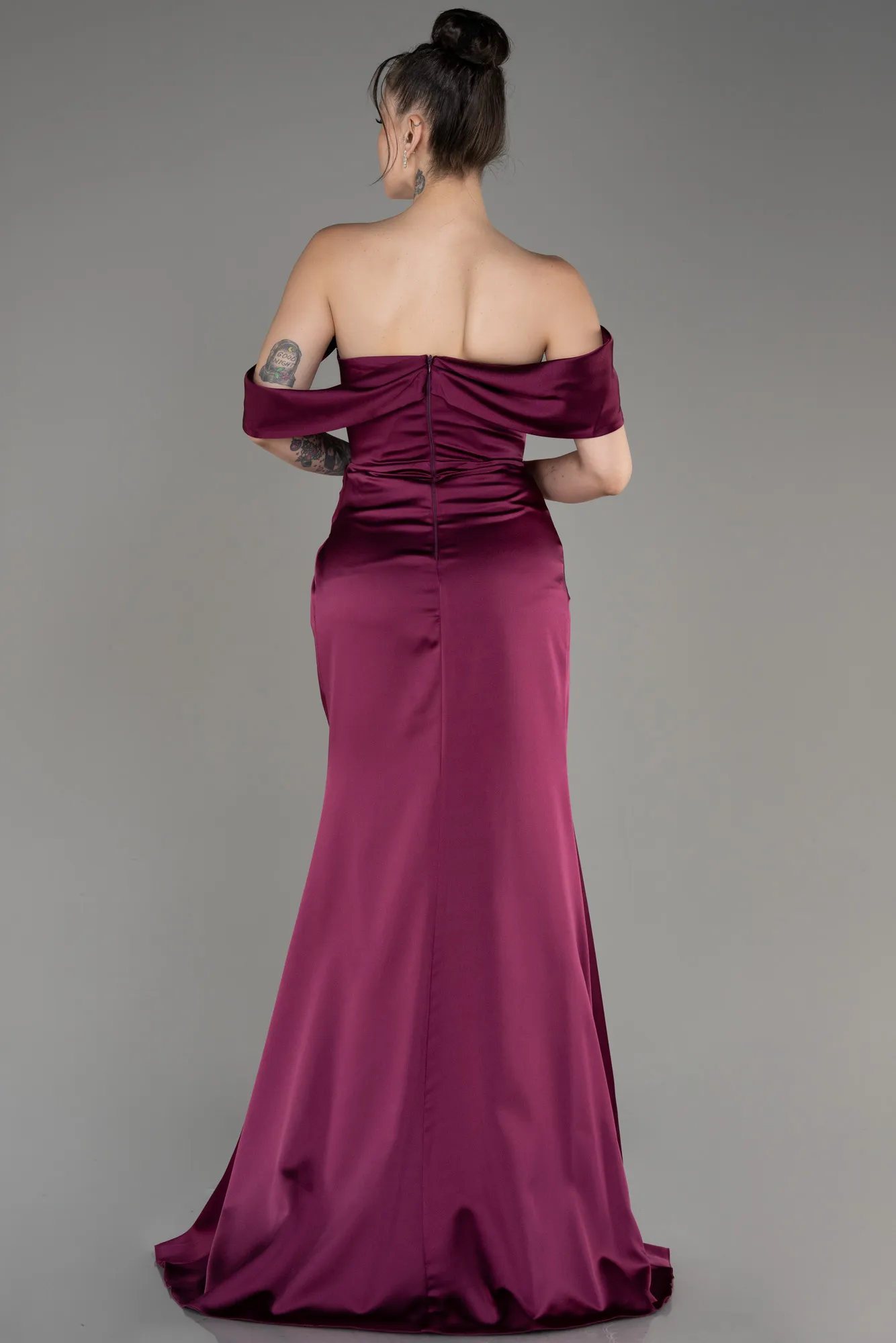 Robe de Soirée Longue Satin Bleu Marine ABU3964