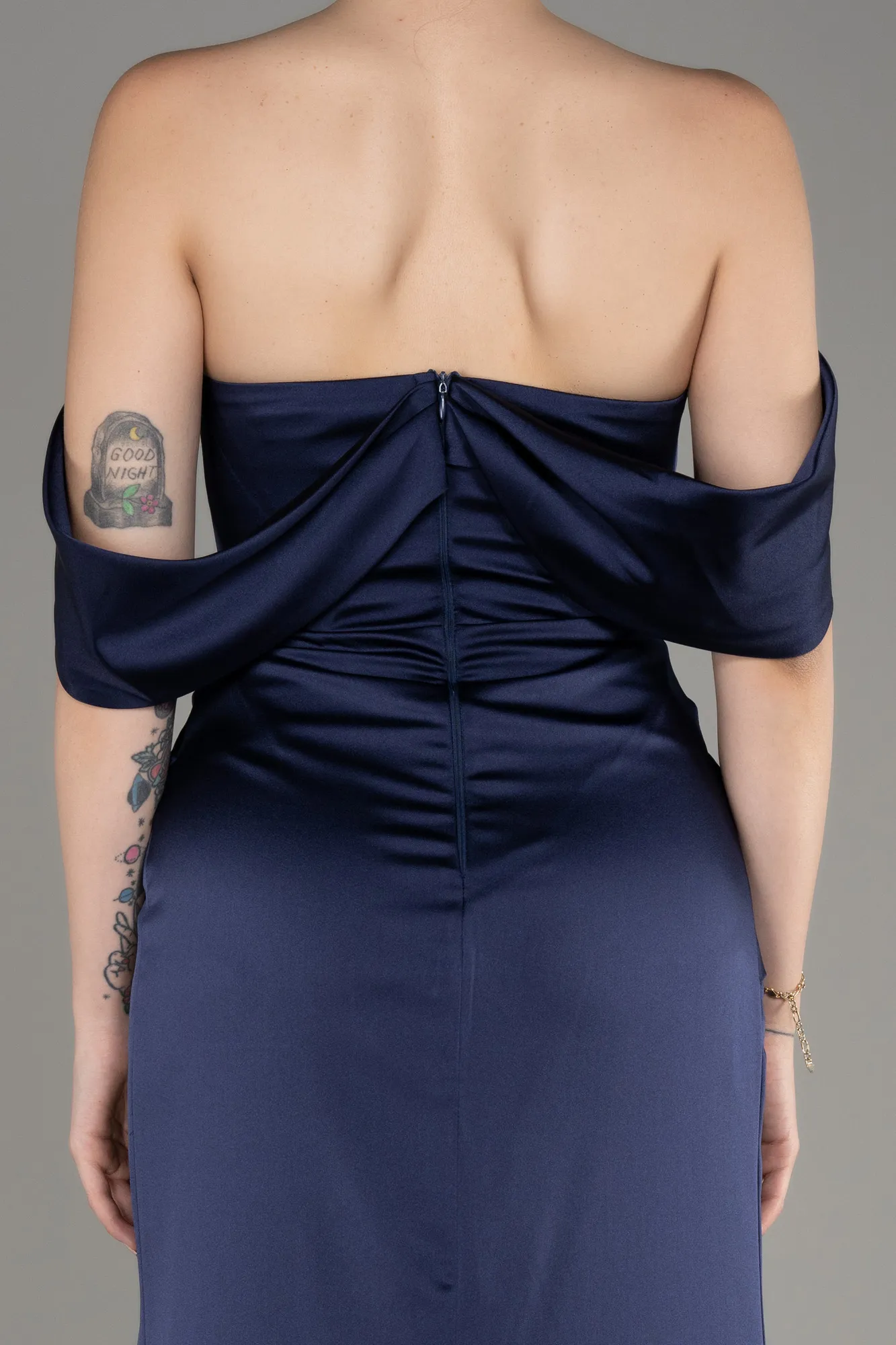 Robe de Soirée Longue Satin Bleu Marine ABU3964