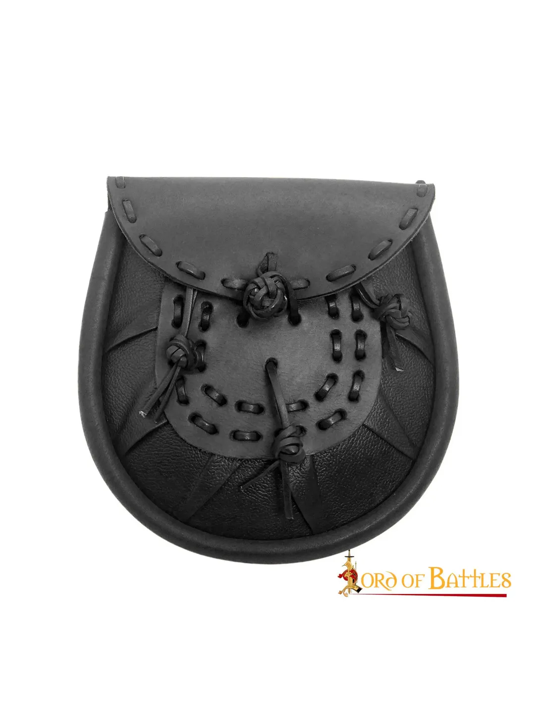 Sac banane médiéval en cuir avec pompons, noir ⚔️ Boutique Épées