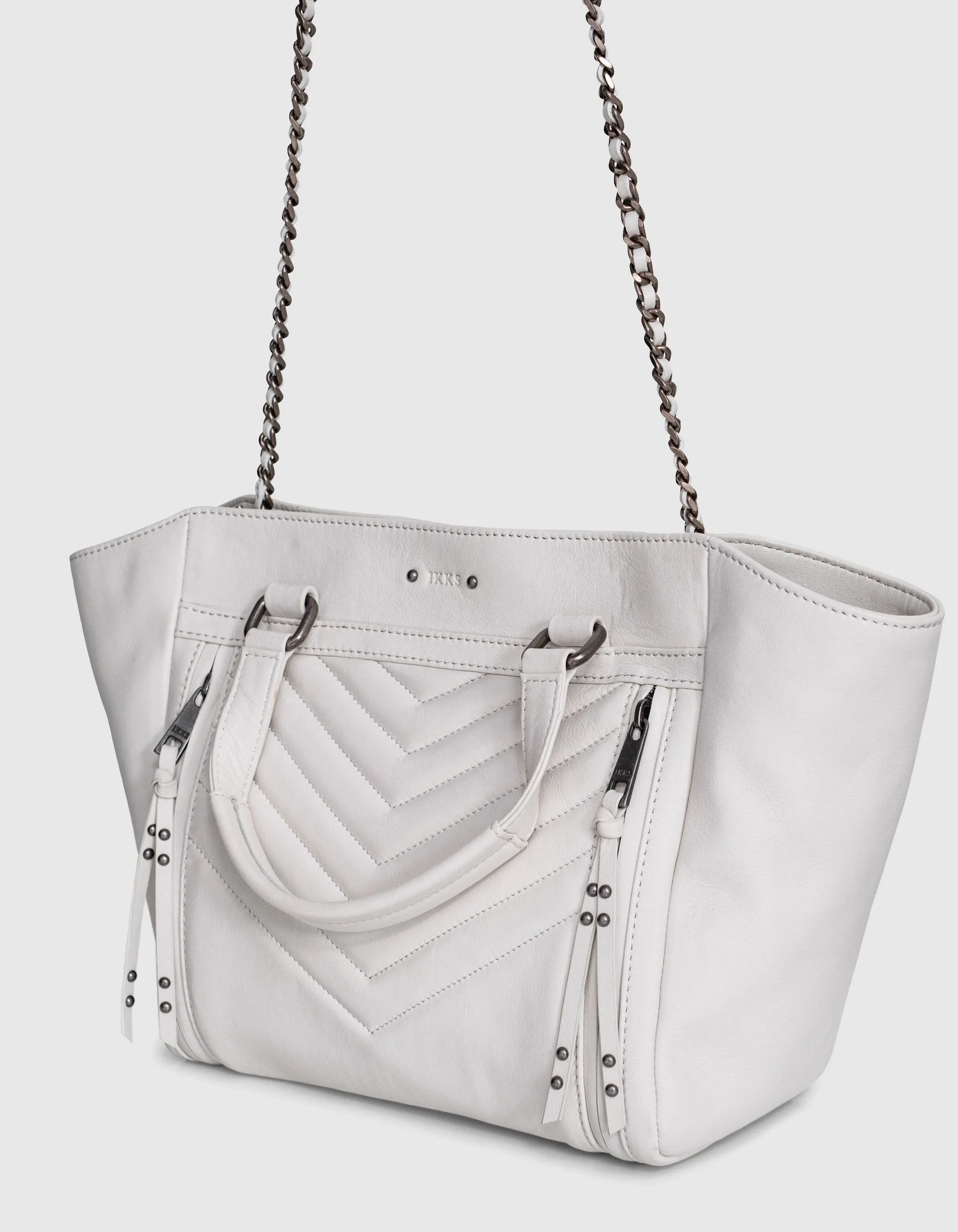 Sac cabas cuir LE 1440 MEDIUM BLANC matelassage chevrons femme