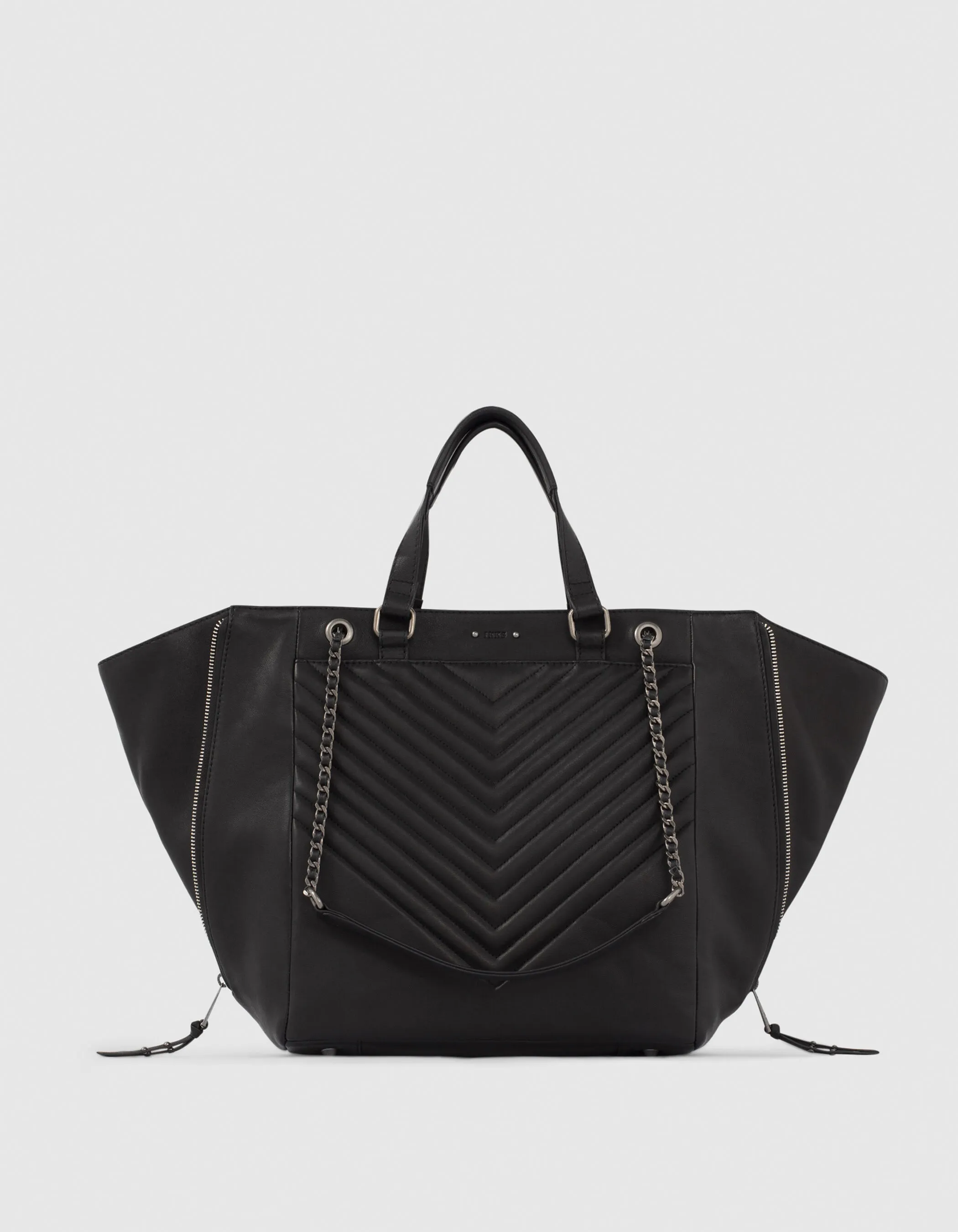 Sac cabas cuir noir LE 1440 matelassage chevrons femme