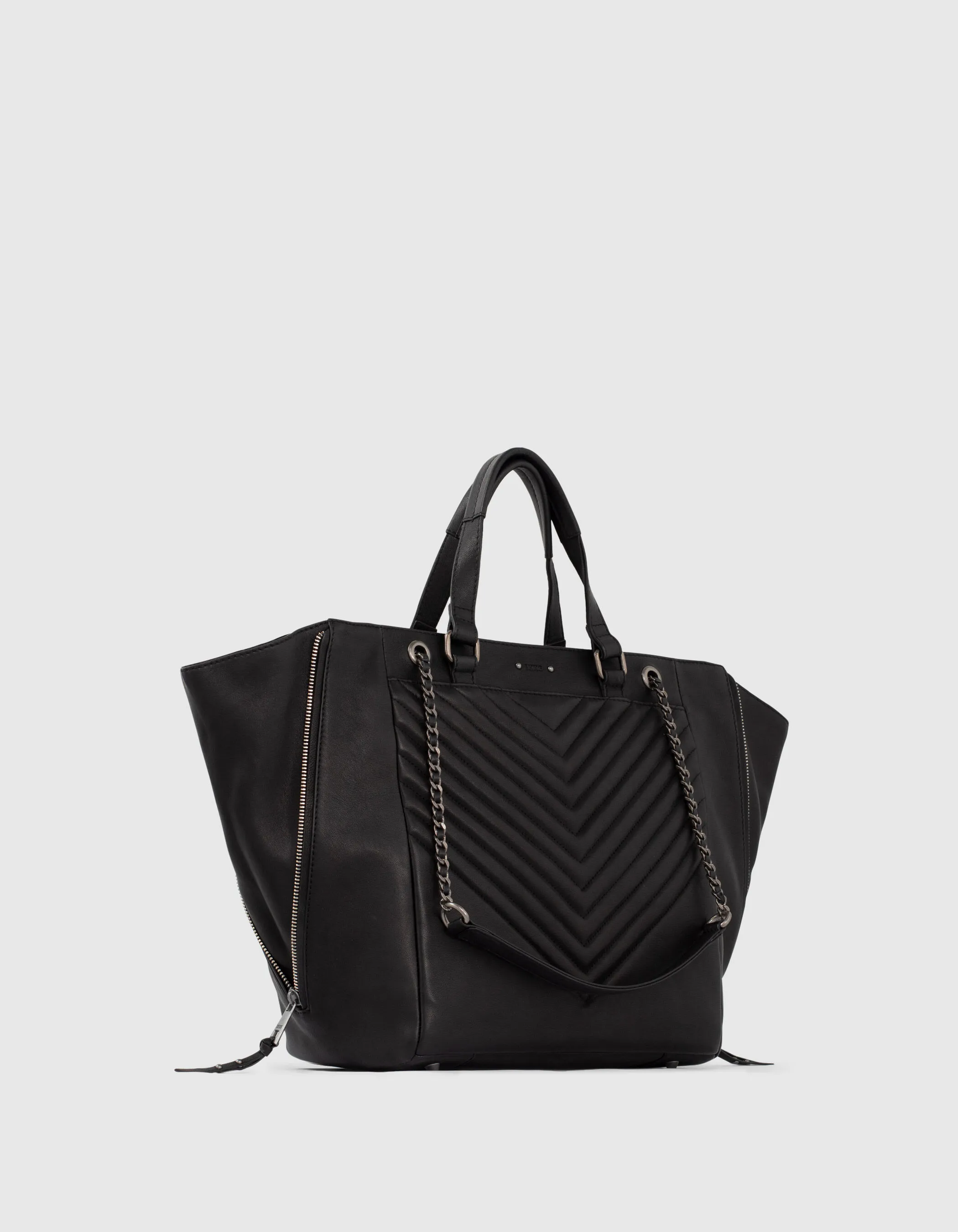 Sac cabas cuir noir LE 1440 matelassage chevrons femme