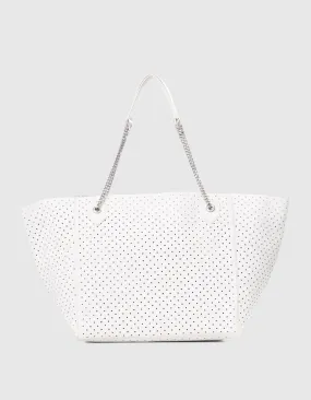 Sac cabas oversize blanc cuir perforé Femme