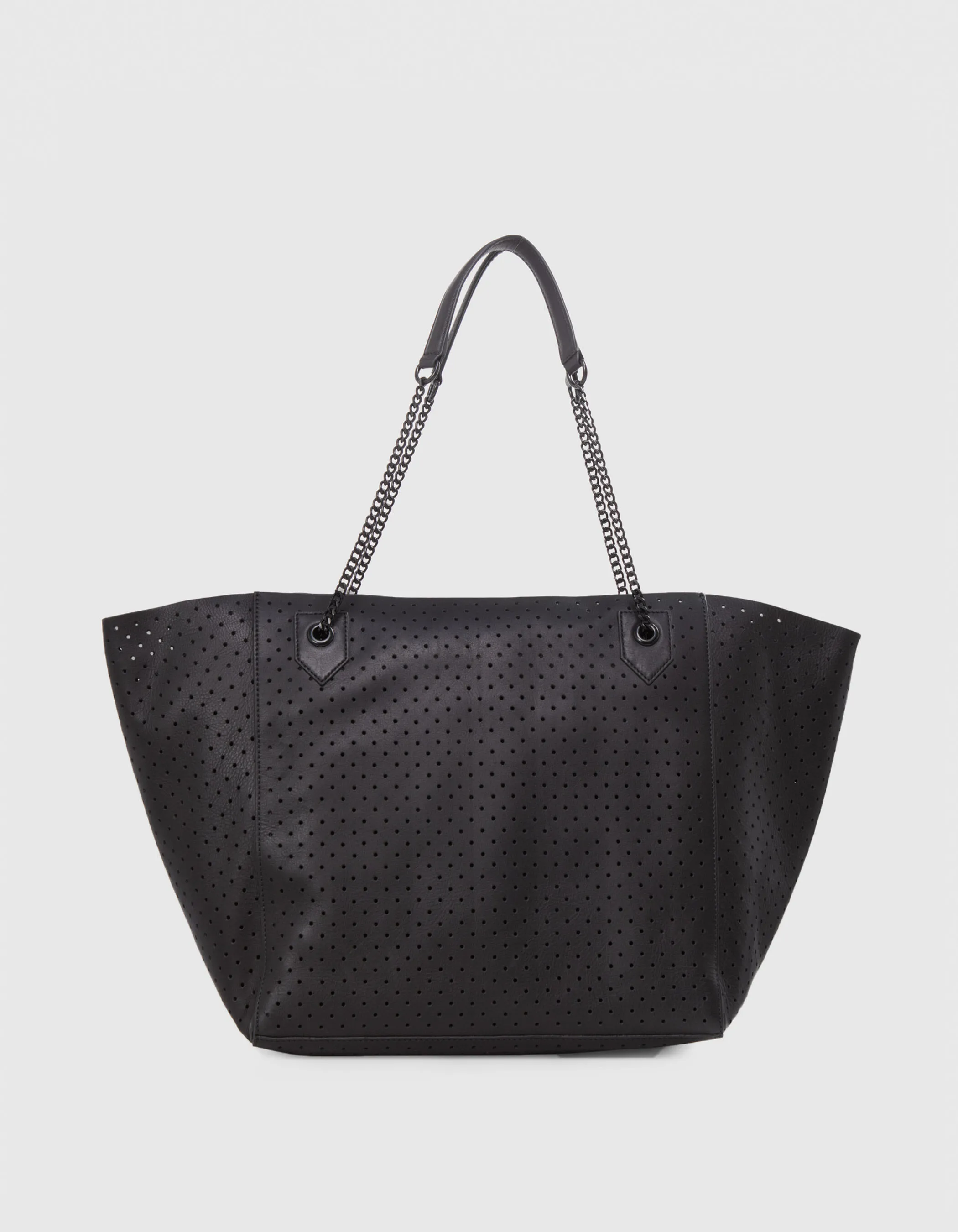 Sac cabas oversize noir cuir perforé Femme