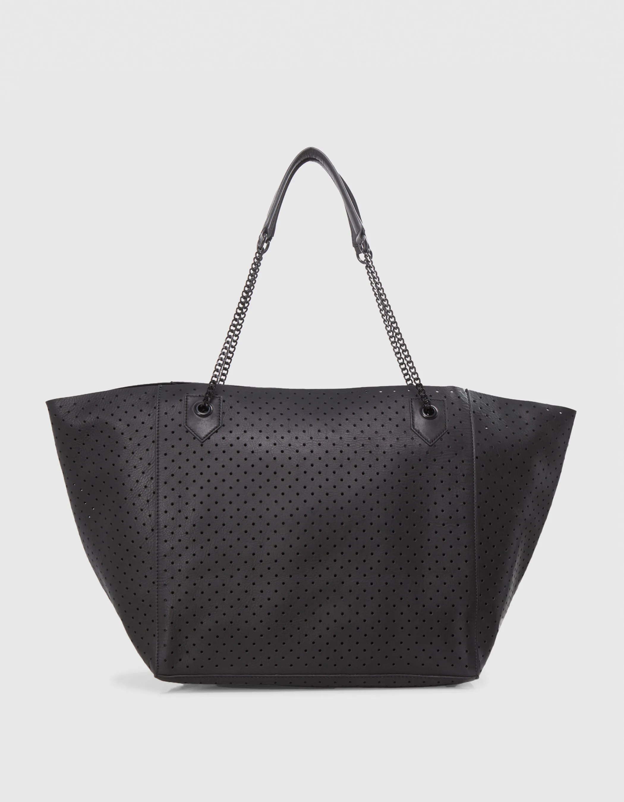 Sac cabas oversize noir cuir perforé Femme