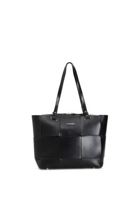 sac cabas sans doublure avec de larges bandes entrelacées black - CafèNoir