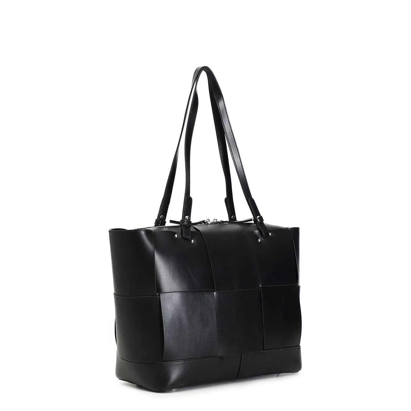 sac cabas sans doublure avec de larges bandes entrelacées black - CafèNoir