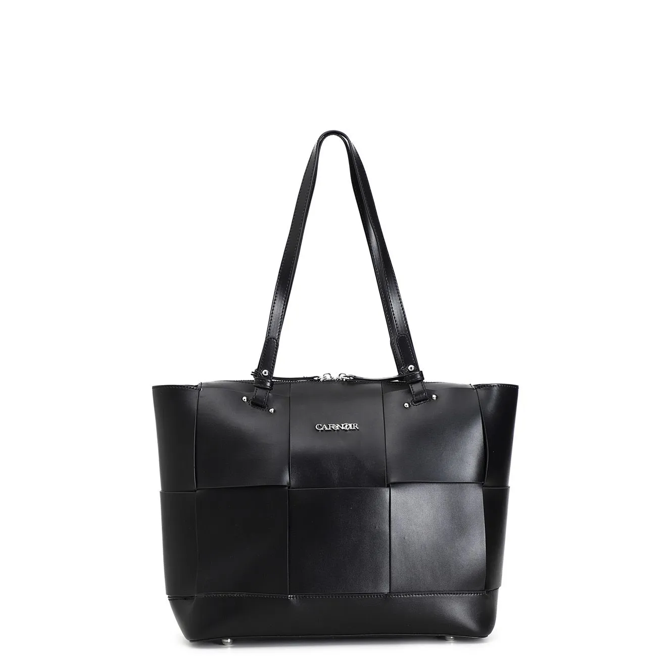 sac cabas sans doublure avec de larges bandes entrelacées black - CafèNoir