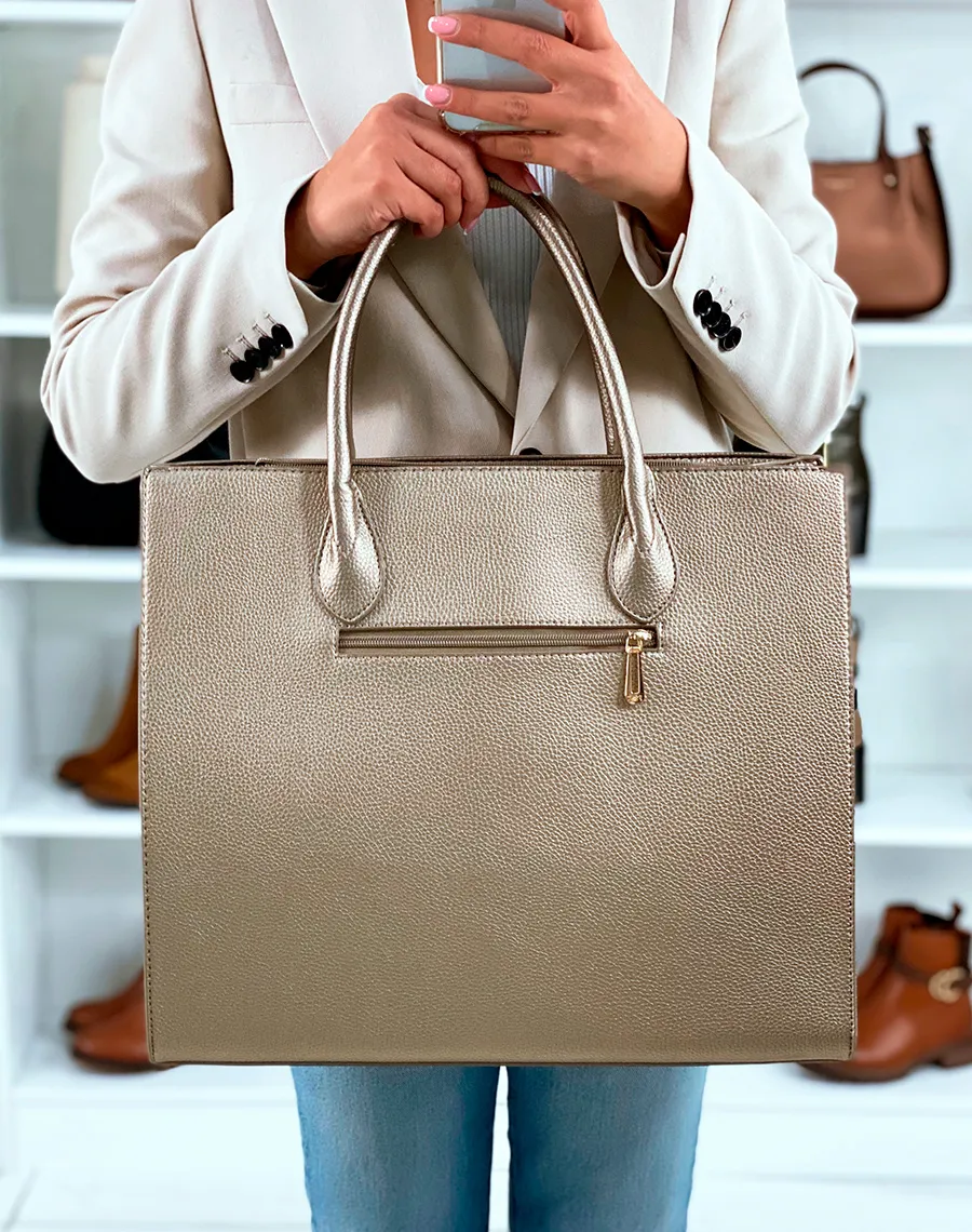 SAC CABAS TAUPE MÉTALLISÉ PRATIQUE ET GLAMOUR