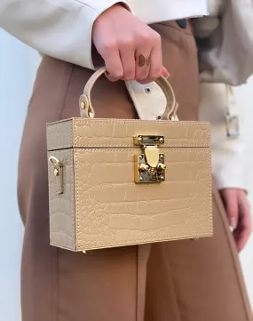 Sac à main beige effet croco style mallet