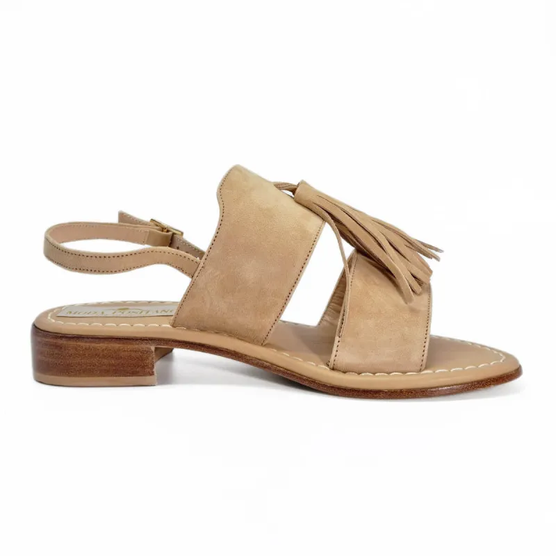 Sandale style bohème en velours beige - Moda Positano - Scarpe