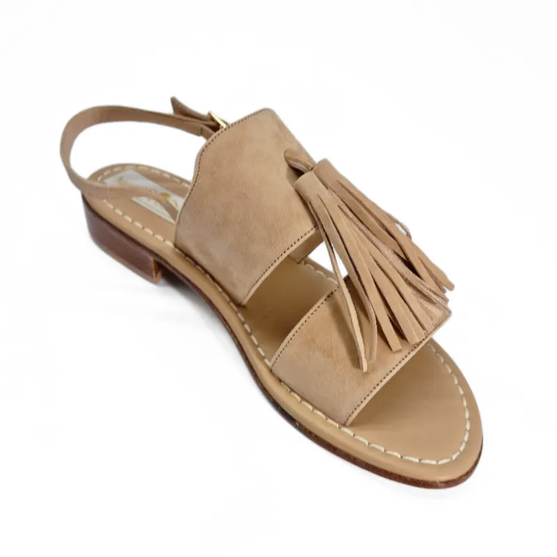 Sandale style bohème en velours beige - Moda Positano - Scarpe