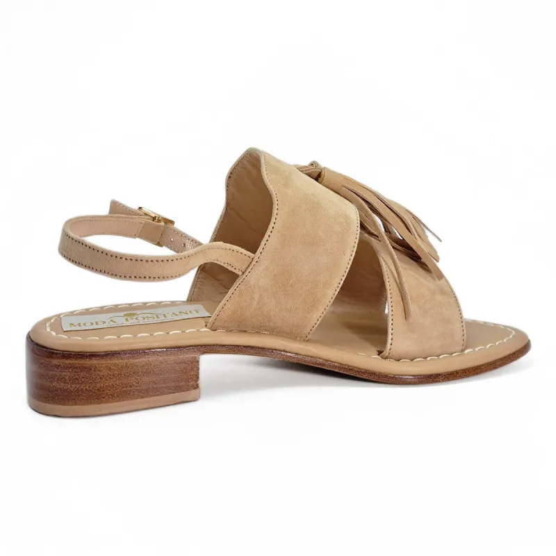 Sandale style bohème en velours beige - Moda Positano - Scarpe