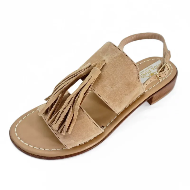 Sandale style bohème en velours beige - Moda Positano - Scarpe