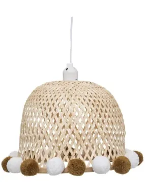 Suspension bambou pompons - Beige