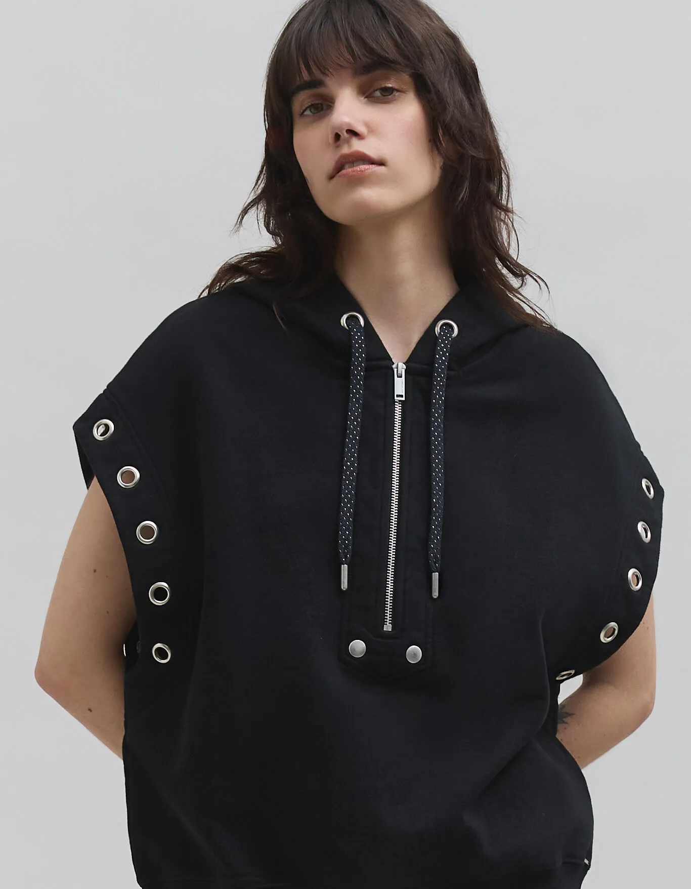 Sweat noir sans manches oversize en coton molleton Femme