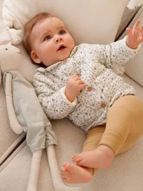 Veste bébé en gaze de coton beige imprimé bleu - Vertbaudet