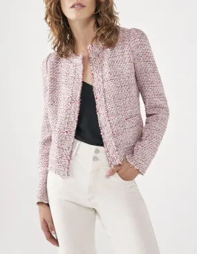 Veste carrée tweed fantaisie rose femme