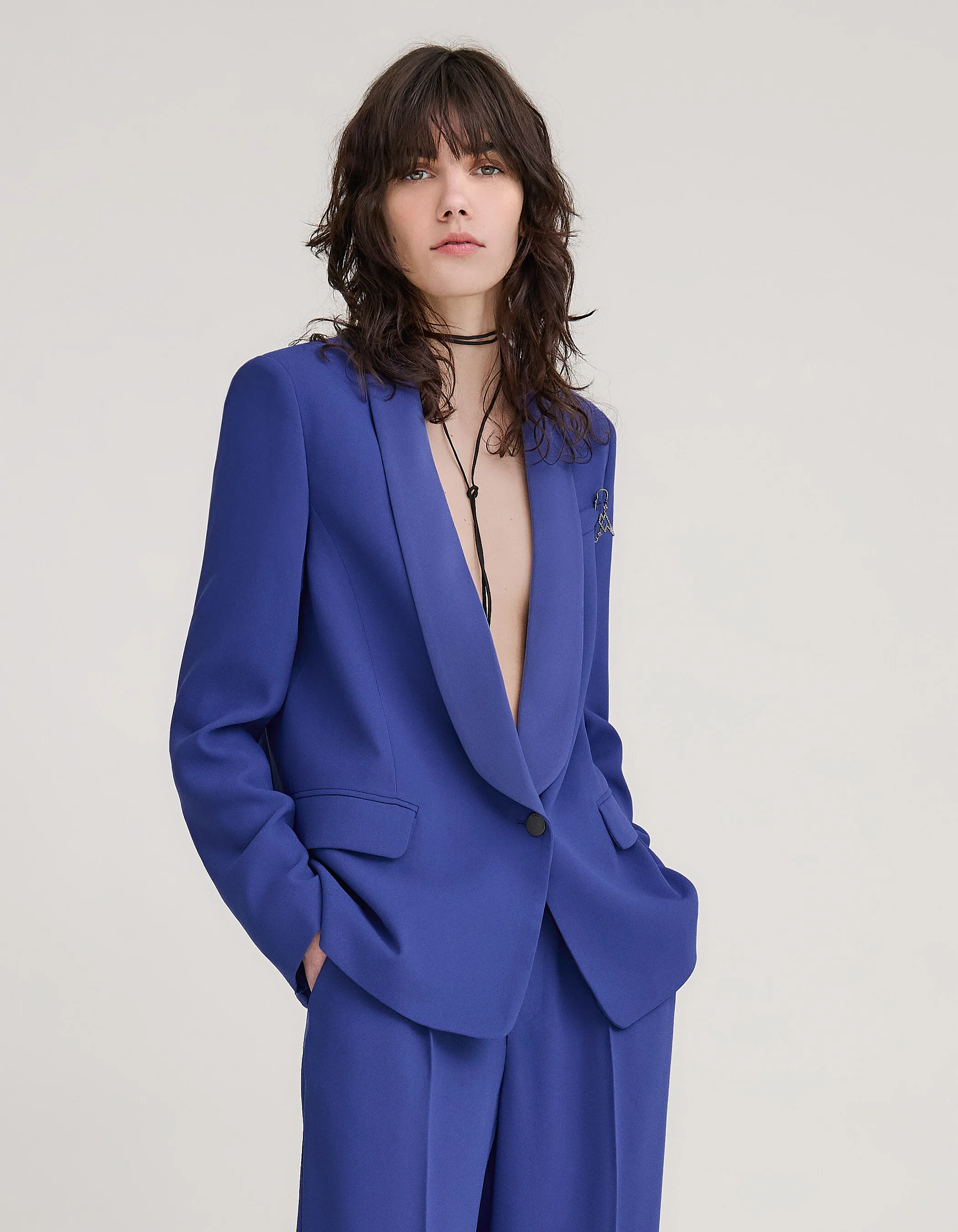 Veste de costume bleu roi oversize col châle Femme