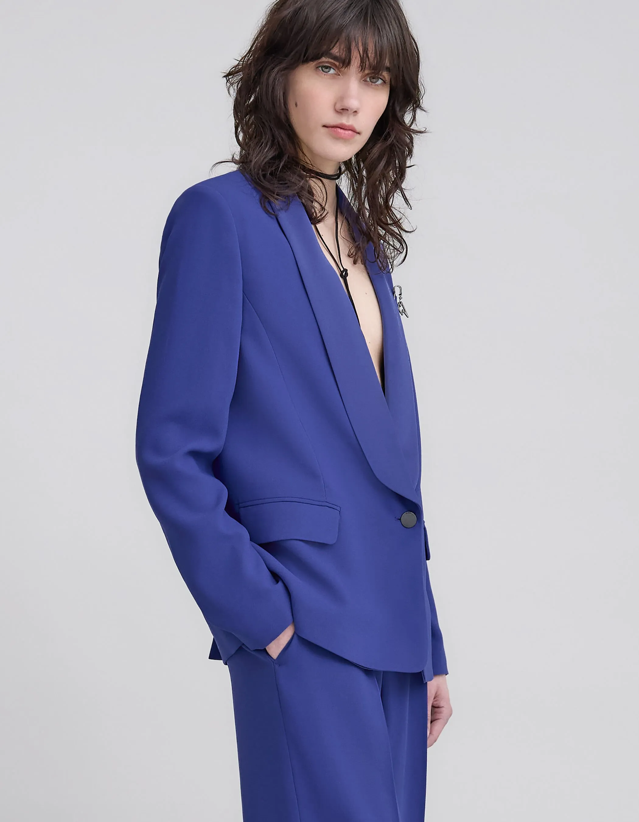 Veste de costume bleu roi oversize col châle Femme