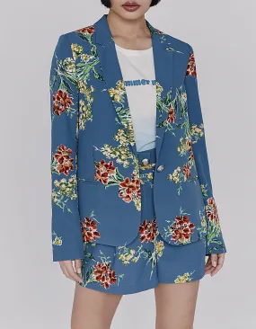 Veste en crêpe émeraude imprimé bouquet de fleurs femme