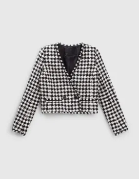 Veste noire effet tweed à motif pied-de-coq Femme