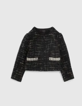 Veste noire façon tweed mini me fille